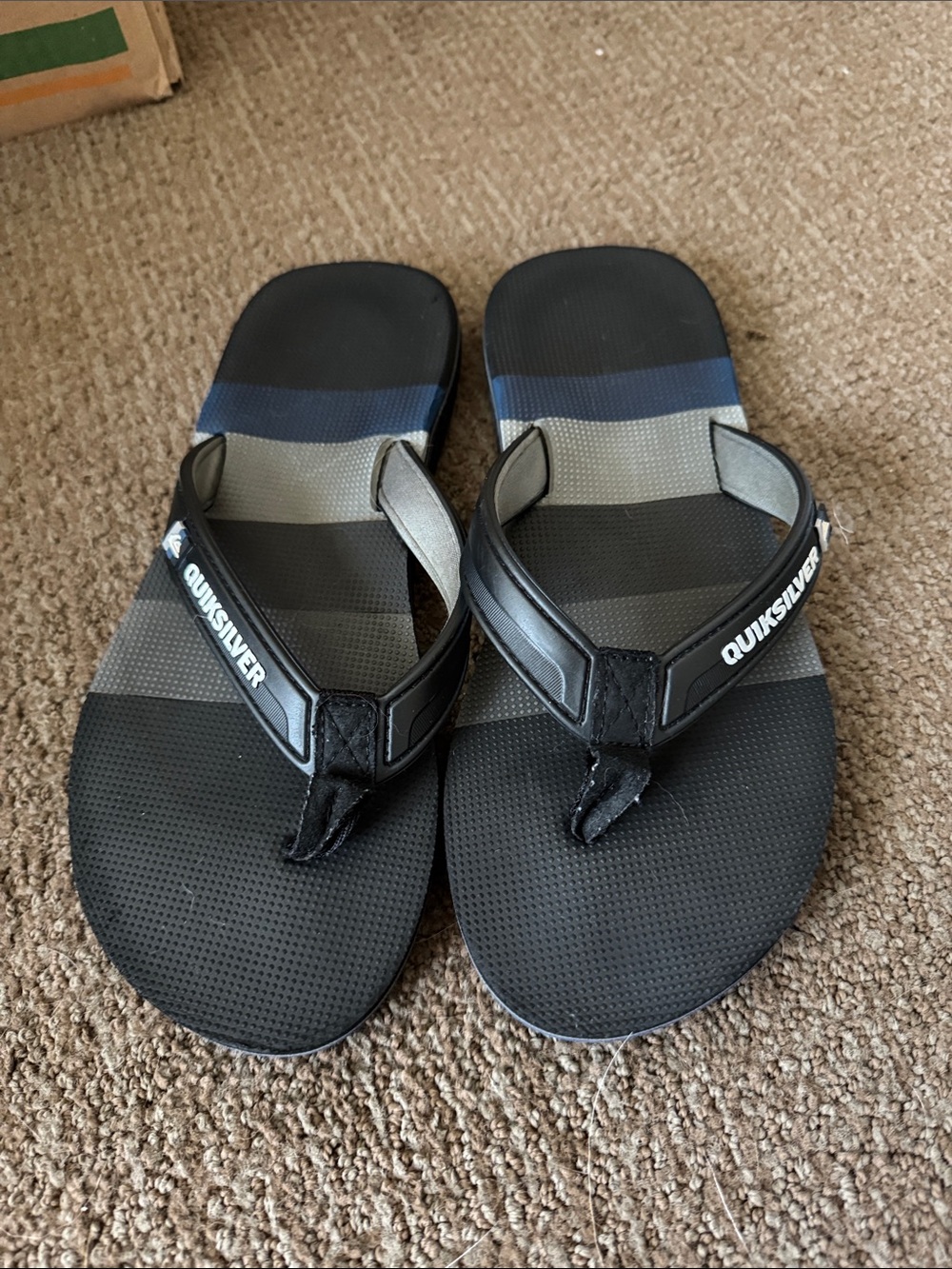Quiksilver Men’s Black, Gray & Blue Striped Flip Flops